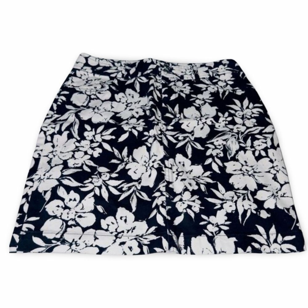 Chaps Black White Floral Skirt Womens Size 6 Tropical Print A Line Casual Summer